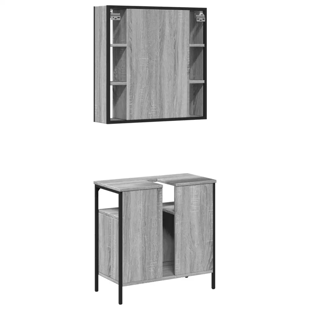 Set Mobili da Bagno | Armadio da bagno 2 pz Grigio Sonoma in Legno Multistrato
