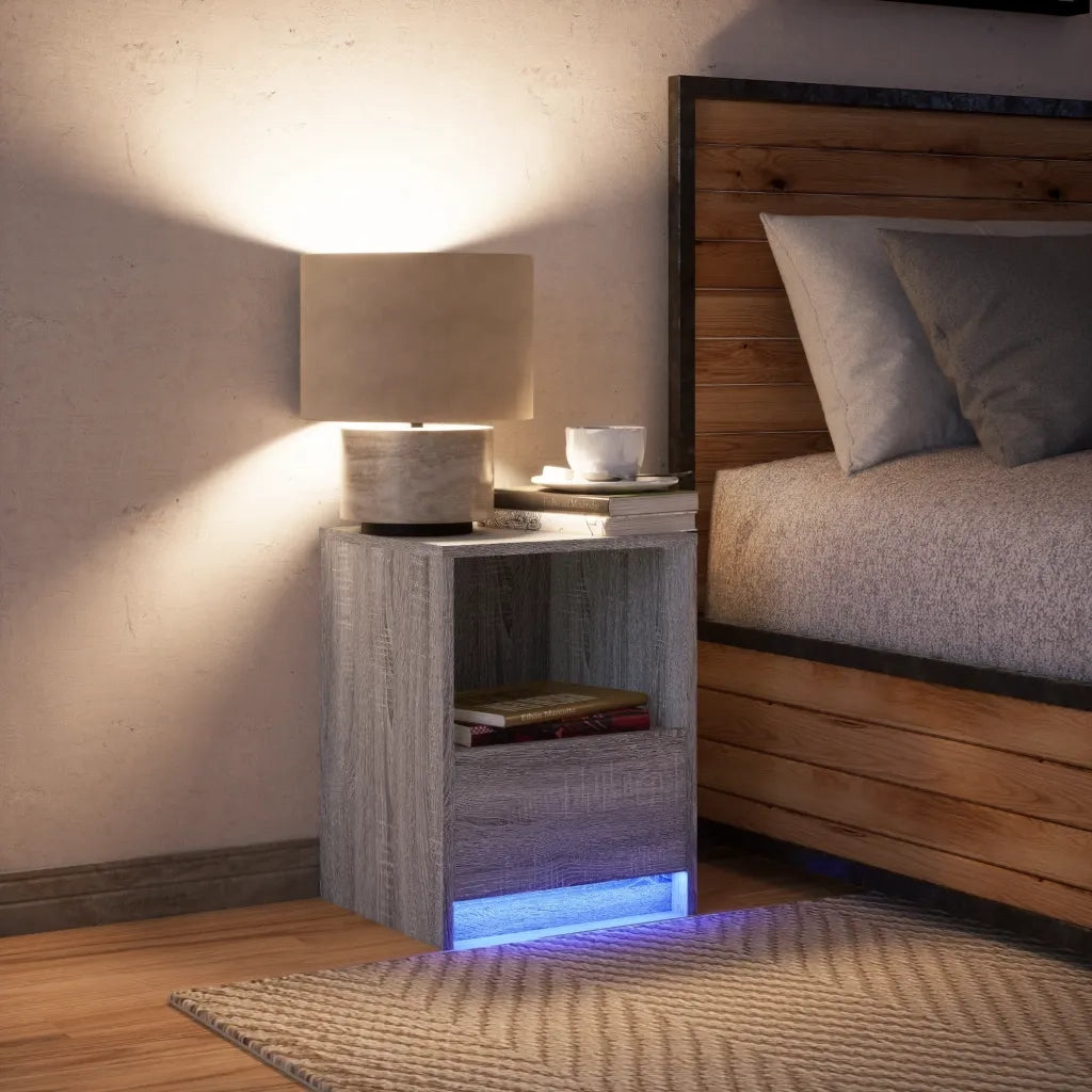 Comodini con Luci LED 2pz Rovere Fumo in Legno Multistrato 852028