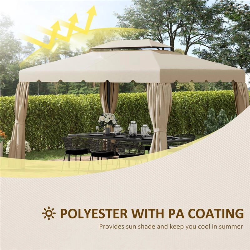 TETTUCCIO DI RICAMBIO PER GAZEBO DA GIARDINO 3X4M CON TETTO A 2 LIVELLI IN POLIESTERE BEIGE