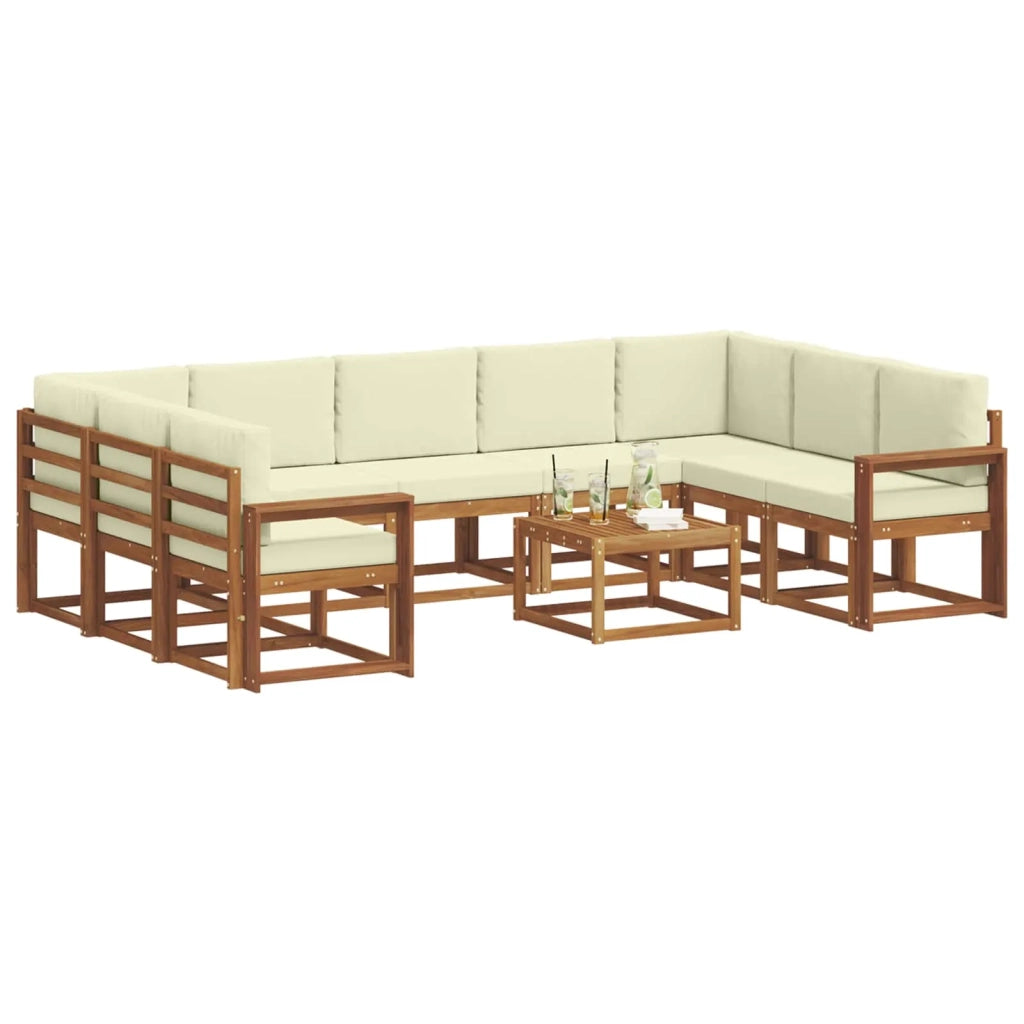 Set di divani da esterno con cuscino 10 pcs Naturale e Crema