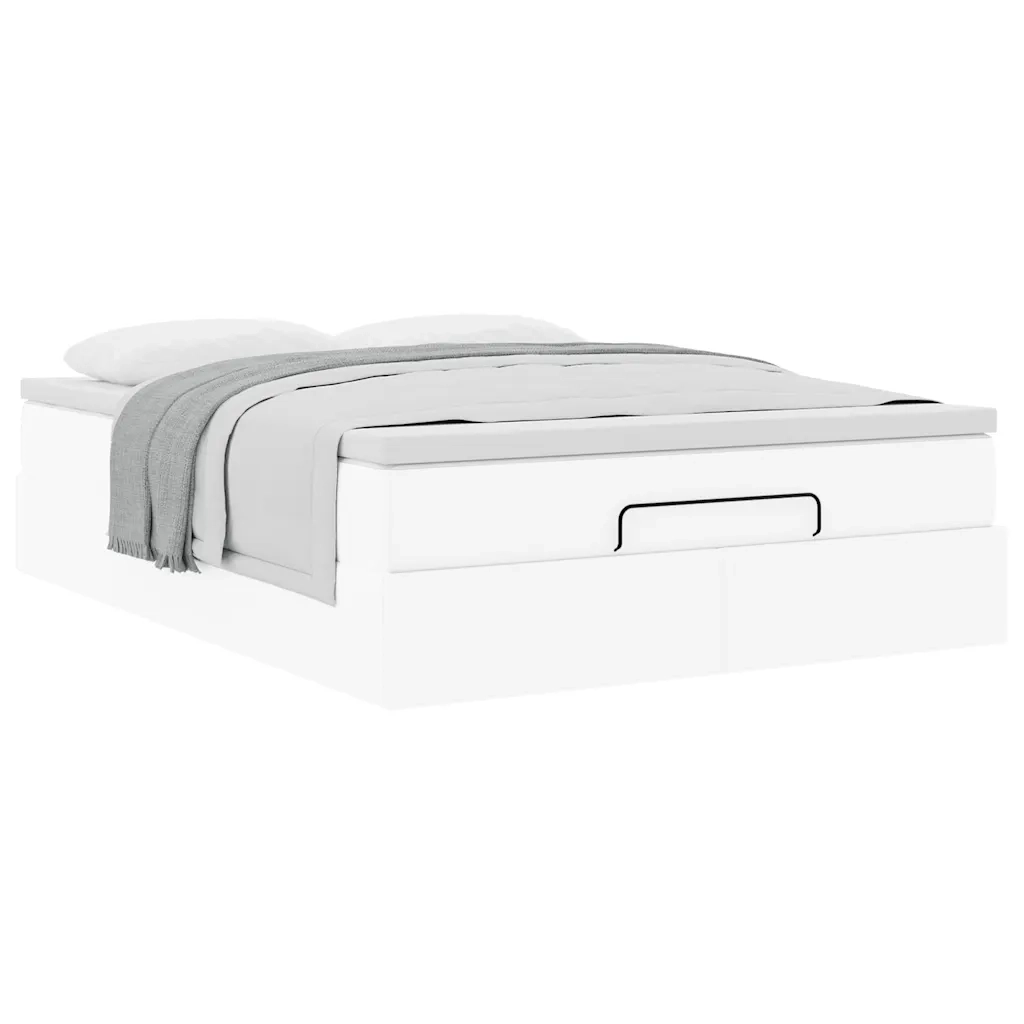 Struttura Letto Pouf con Materasso Bianco 140x200 cm Similpelle 3311042