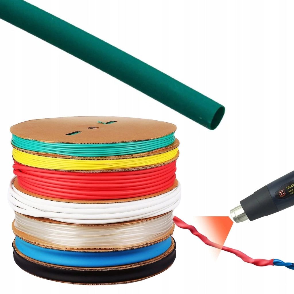 Tubo Termorestringente Verde 7mm 1m – Flessibile e Autoestinguente | Riduzione 2:1, Resistente UV, Impermeabile