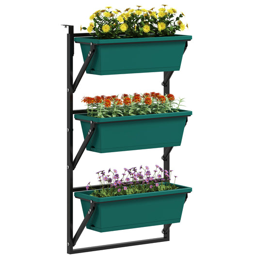 Fioriera da Esterno Verticale 56x42x100 cm 3 Vasi con Fori di Drenaggio in Plastica  Verde