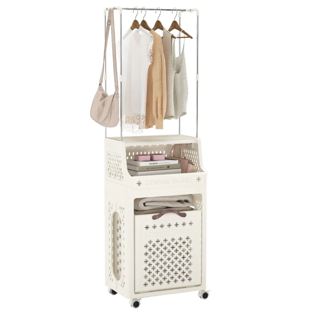 Cesto portabiancheria con ruote inclinabile e rimovibile 40 x 29,5 x 136 cm con più scomparti e 4 ruote PP beige 20_0017028