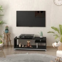 Mobile TV Moderno con Ripiano in Legno, Mobiletto Tavolino Basso da Salotto 114x40x40.5cm, Nero