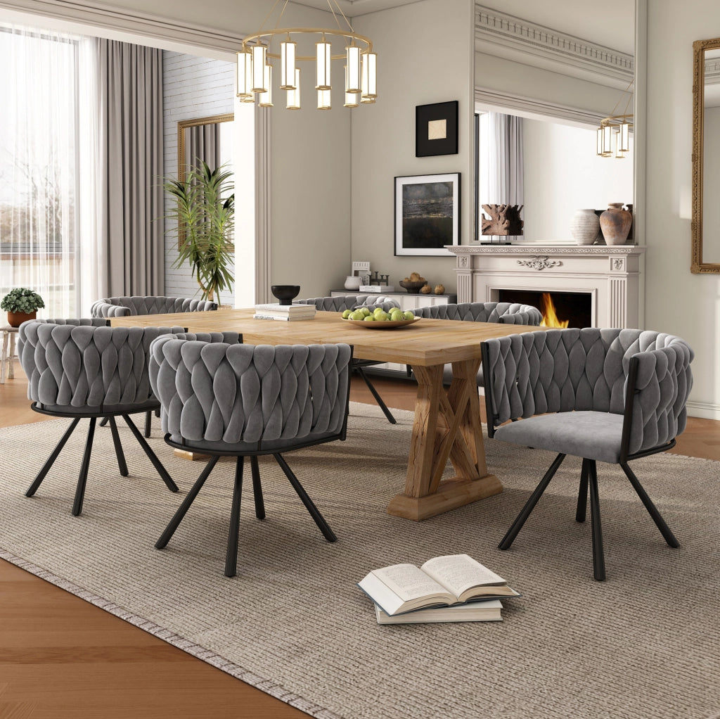 Set di 6 sedie da pranzo girevoli in velluto grigio