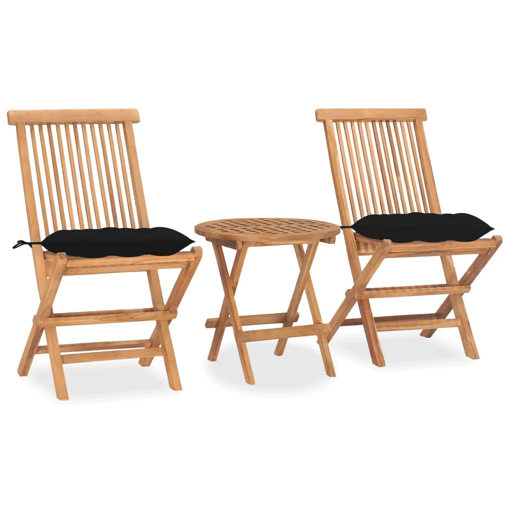 Set da Pranzo Giardino Pieghevole 3 pz Cuscino Massello di Teak cod mxl 43667