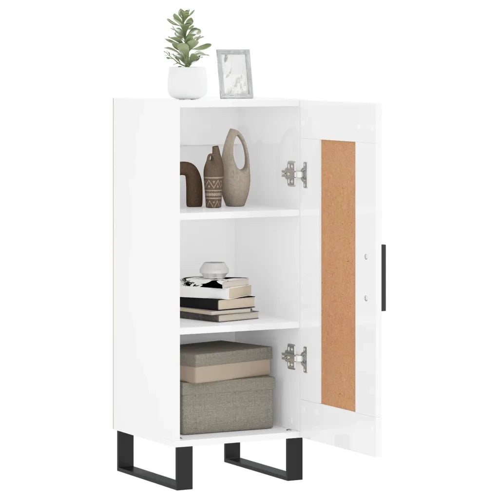 Credenza Bianco Lucido 34,5x34x90 cm in Legno Multistrato 830470