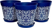 Set di Piantine in Plastica - Per Interno ed Esterno - 25cm di Diametro - 3 Scodelle 19cm di Diametro - Blu Marocco