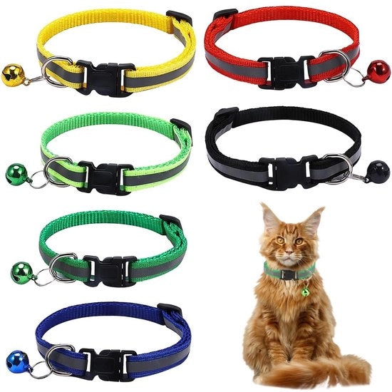 Collare per gatti adattabile - Collare per gatti riflettente - Collare per gatti con campanelli - Chiusura di sicurezza - Collare per gatti personalizzato - Set da 6 pezzi - Collare per gatto