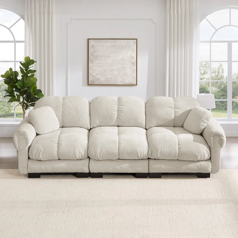 Divano 3 posti ¨C Minimal ¨C khaki chiaro, tessuto trapuntato, con cuscini