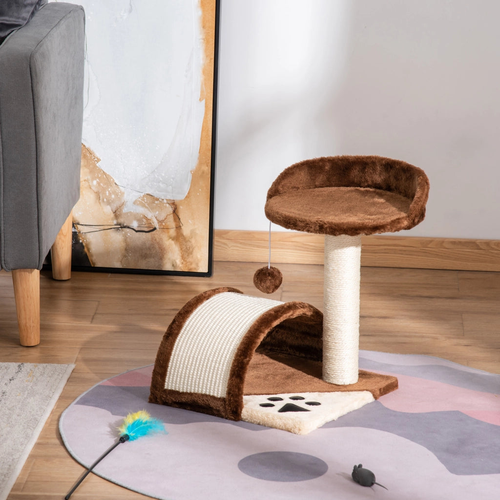 Albero tiragraffi per gatti a 2 livelli con piattaforme e gioco ¨C zephmum ¨C marrone 35.5x37x46 cm