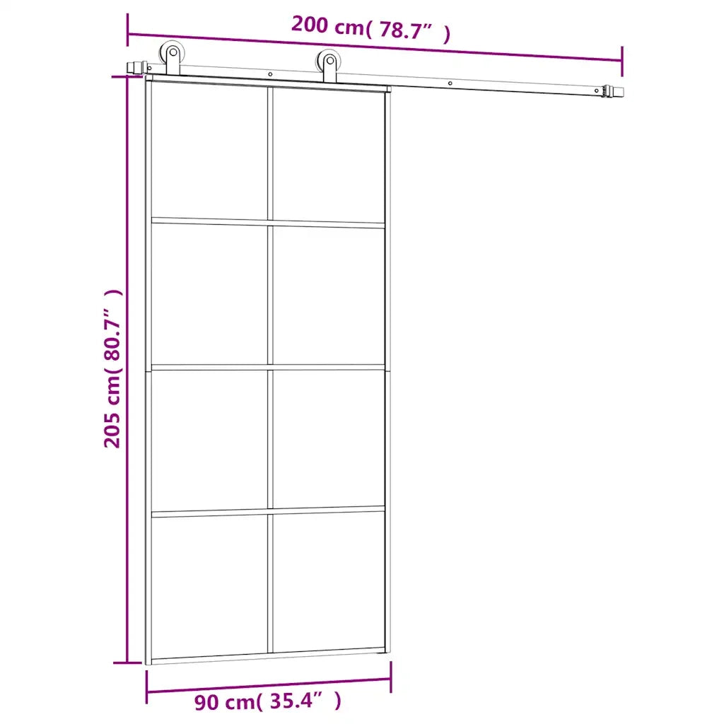 Porta Scorrevole con Ferramenta 90x205cm Vetro ESG Alluminio