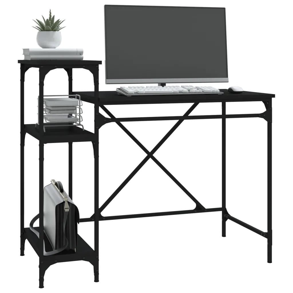 Scrivania Ripiani Nera 105x50x90 cm Legno Multistrato e Ferro 826714