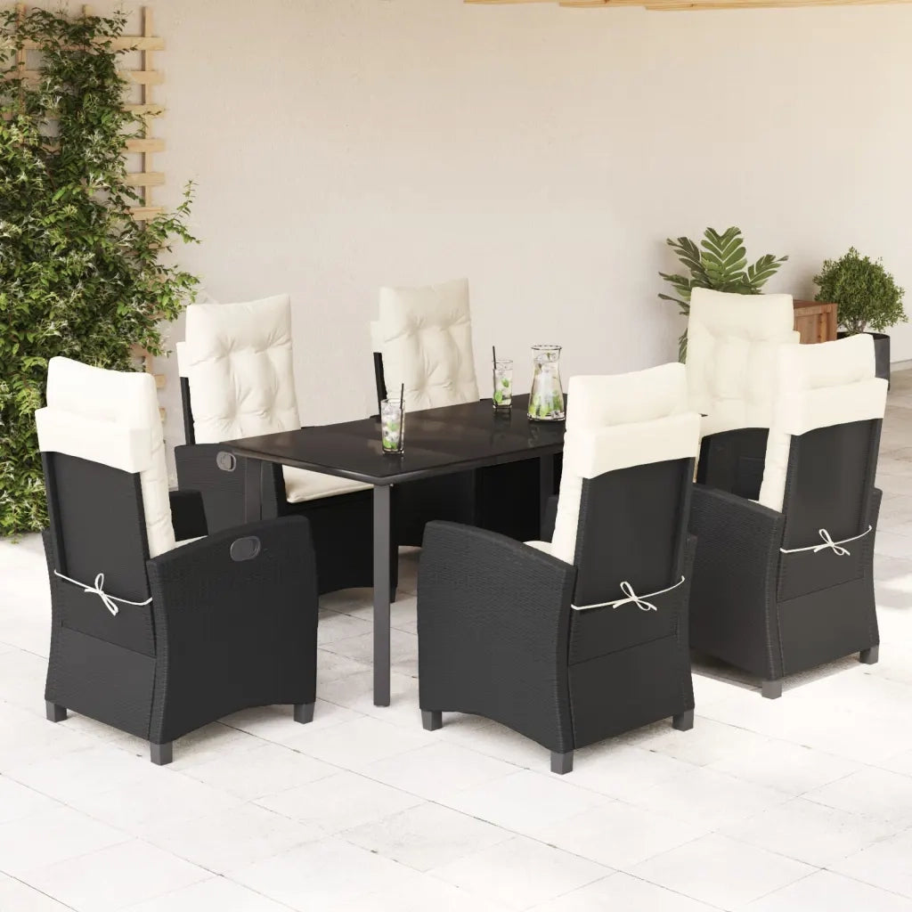 Set da Pranzo da Giardino 7 pz Nero con Cuscini in Polyrattan 3212738