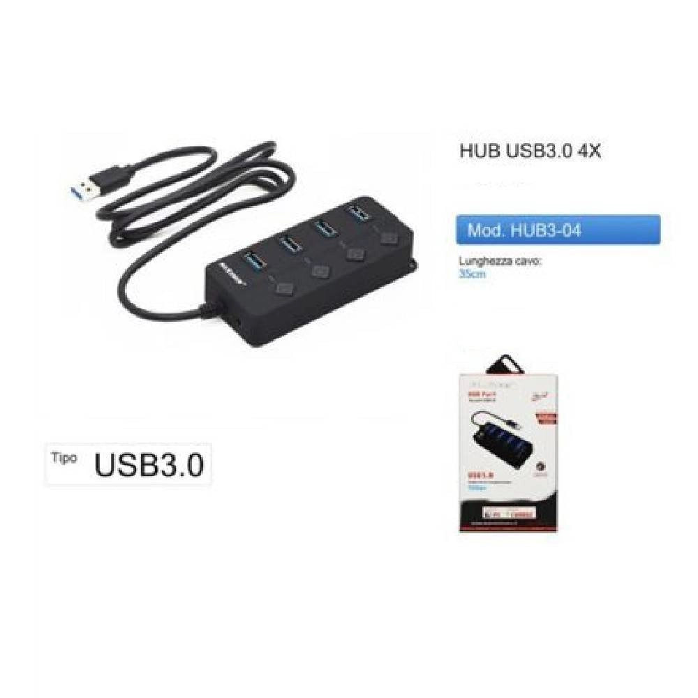 Trade Shop - Hub 4 Porte Usb 3.0 Adattatore Di Alimentazione Per Laptop Desktop Hub3-04 -