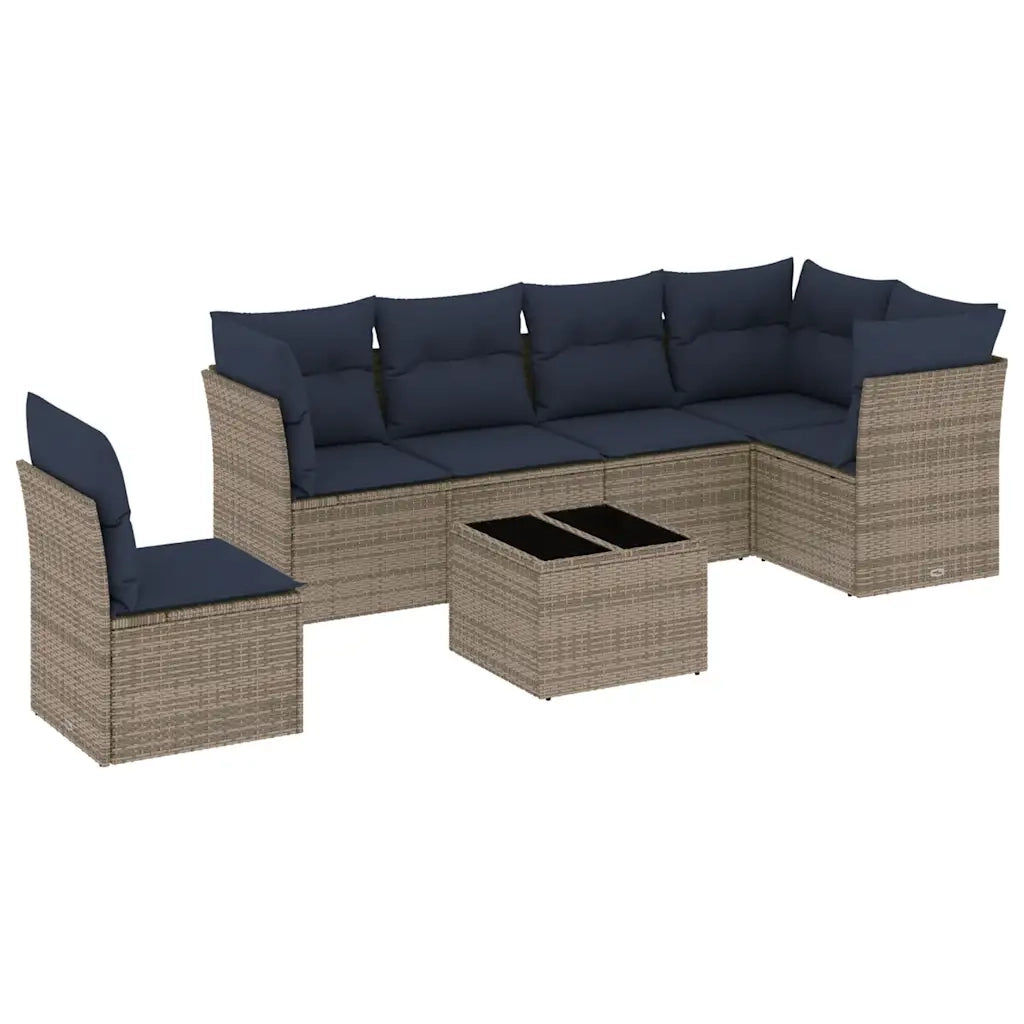 Set Divani da Giardino 7 pz con Cuscini Grigio in Polyrattan 3217711