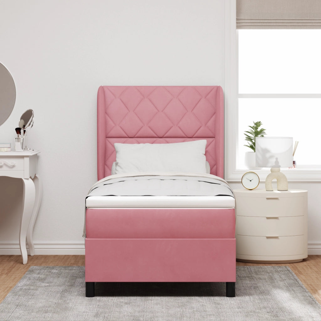 Letto con Rete a Molla e Materasso in Rosa, 90x190 cm, Velluto