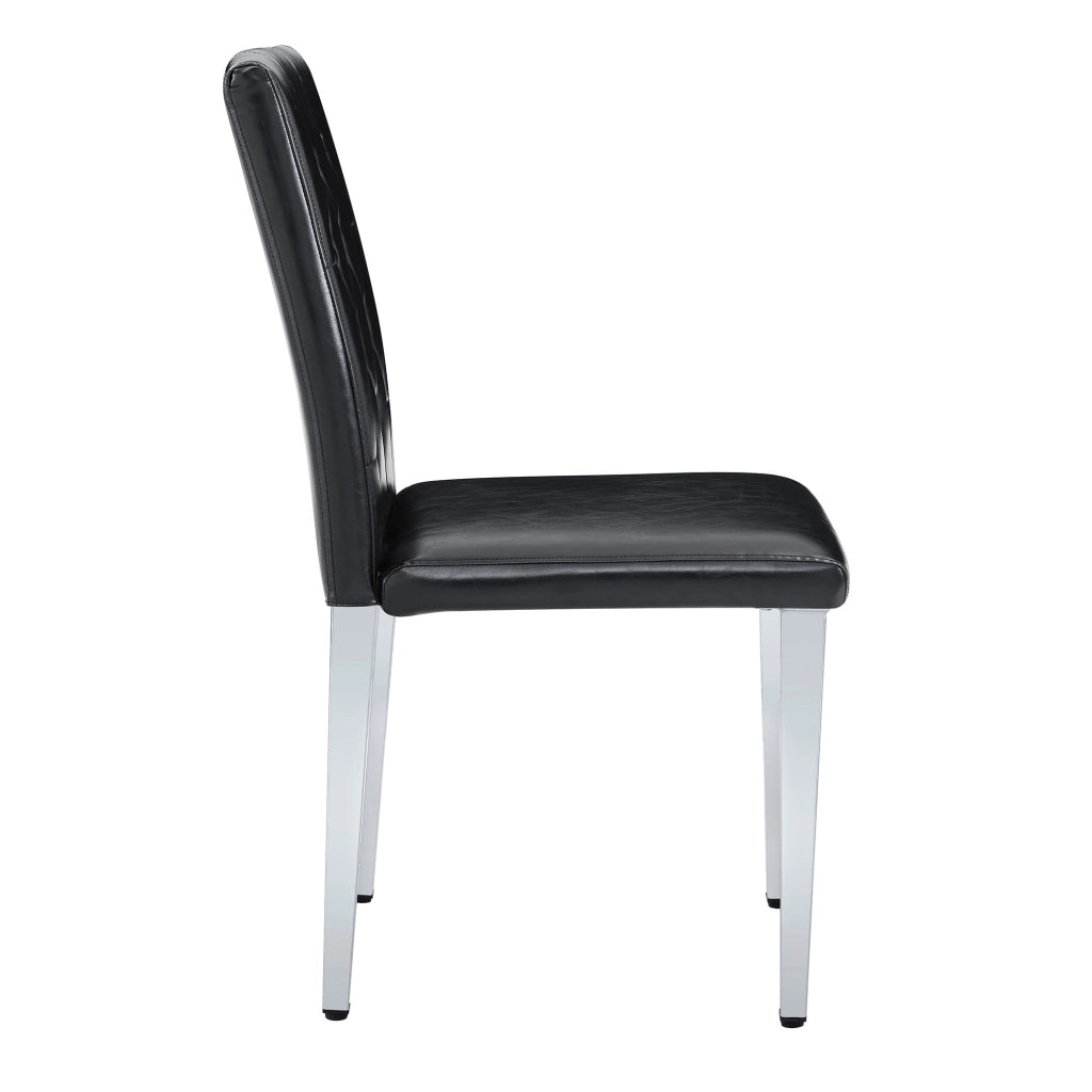 Sedia da pranzo Set da 4 con schienale capitonné in PU nero e gambe in metallo argento