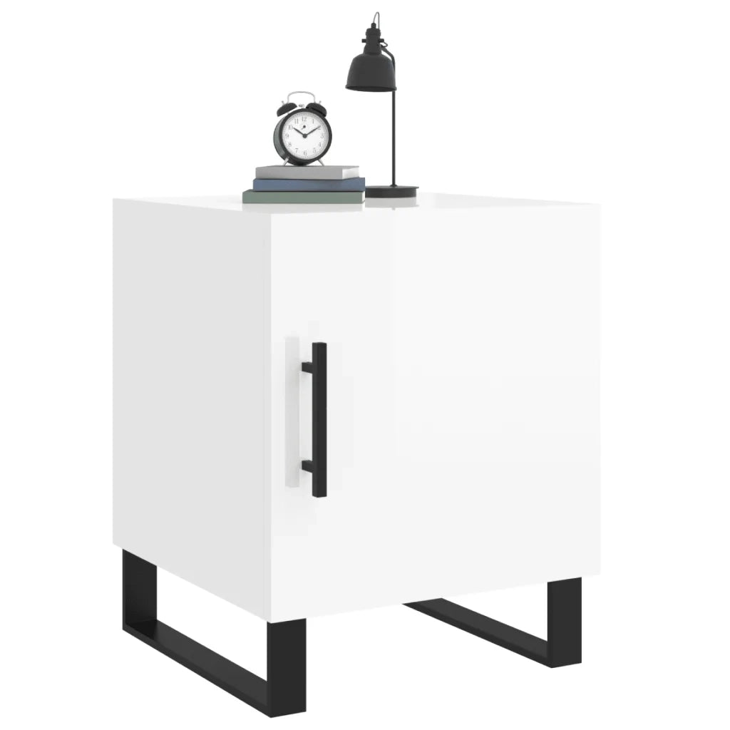 Comodino Bianco Lucido 40x40x50 cm in Legno Multistrato 827616