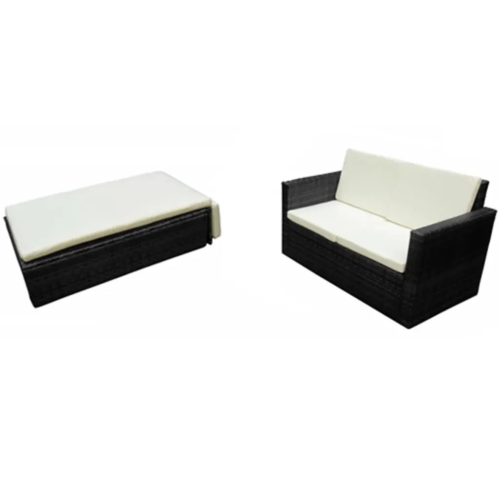 Set Divani da Giardino 2 pz | Set Salotto da Giardino con Cuscini in Polyrattan Nero