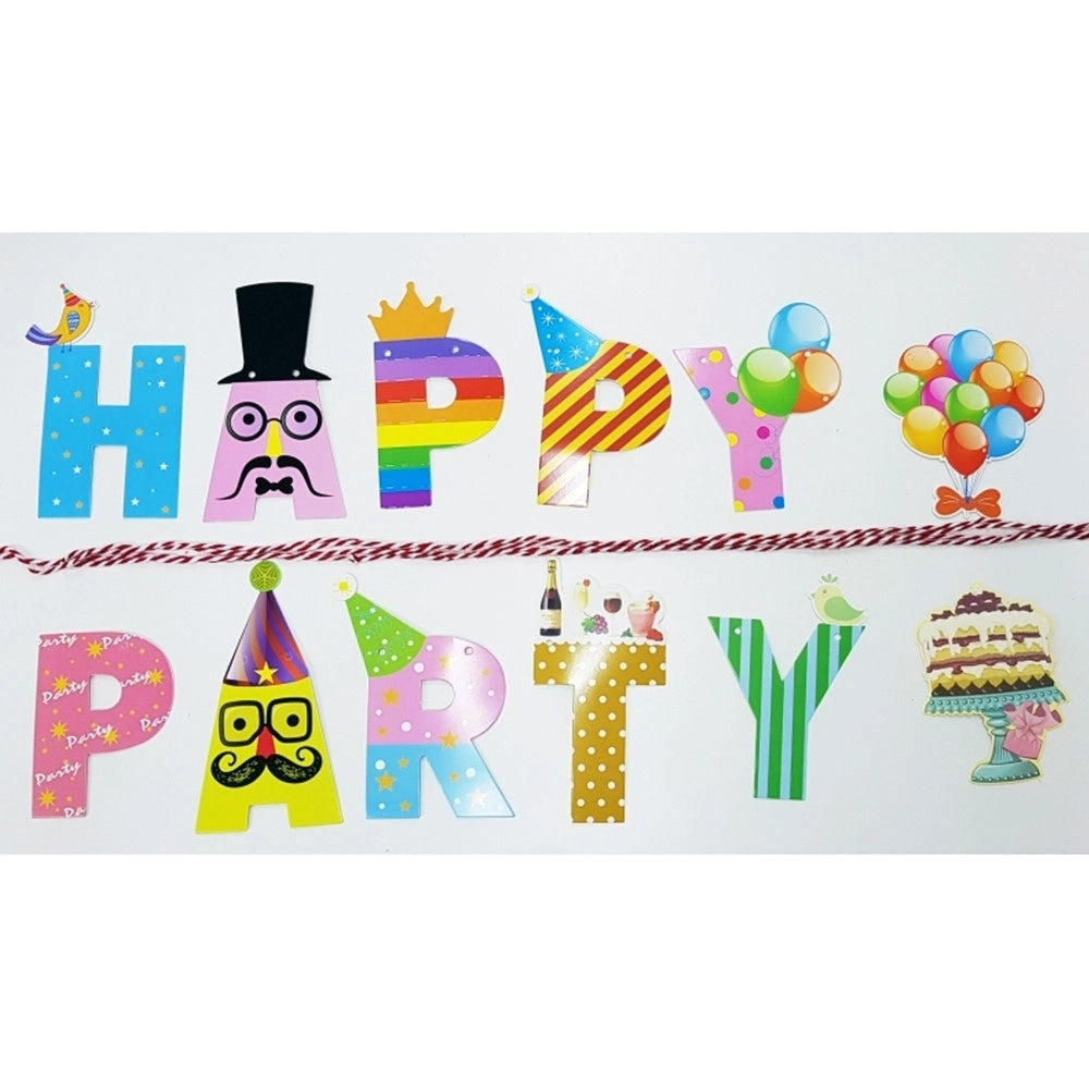 Trade Shop - 2 Festoni Carta Happy Party Corda Bianco Rosso Ghirlanda Compleanni Feste Wedding -