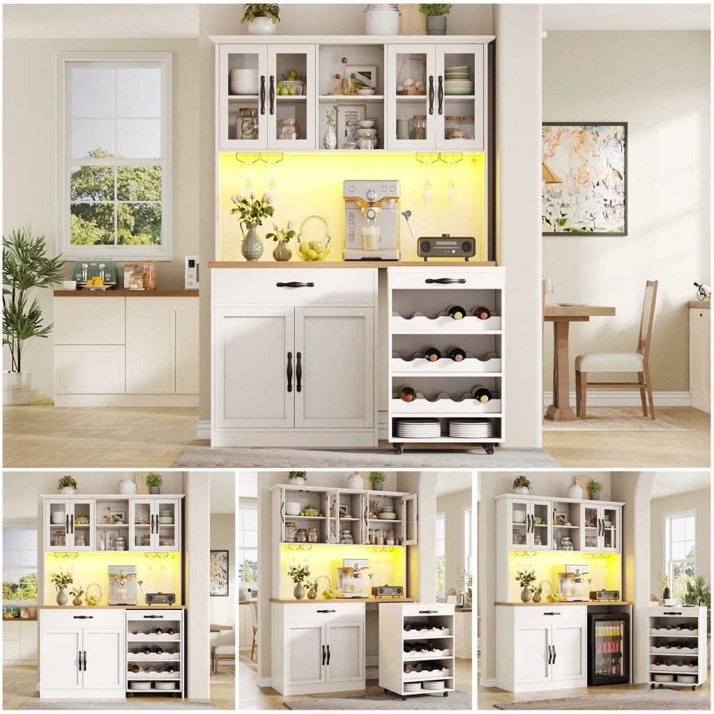 ARMADIO CUCINA con carrello estraibile 140x38x180 cm Bianco in MDF con LED