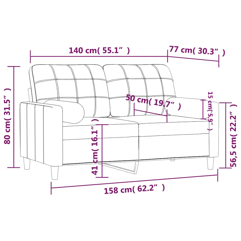 Divano | Divano da soggiorno | Sofa a 2 Posti con Cuscini Tortora 140 cm in Tessuto