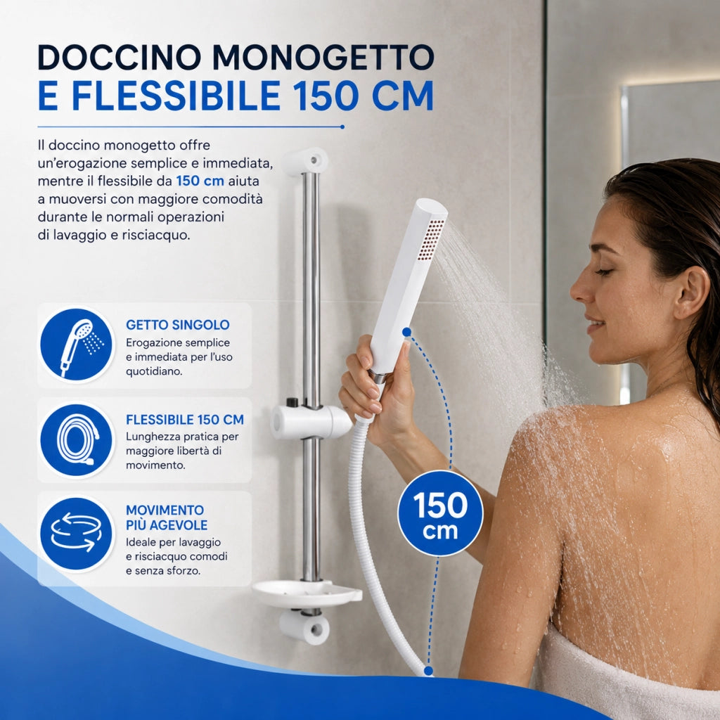 Saliscendi Bianco Silver 60 cm Doccino Portasapone Flessibile 150 cm 94419
