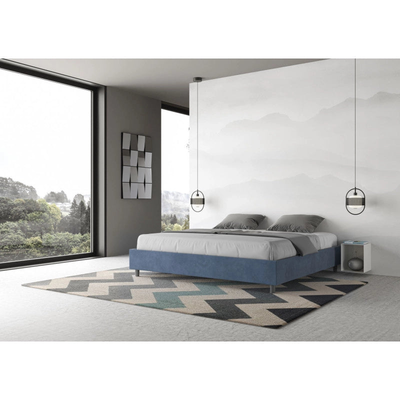 Letto imbottito Matrimoniale 200x200 cm Azelia - Con rete,Microfibra,Blu