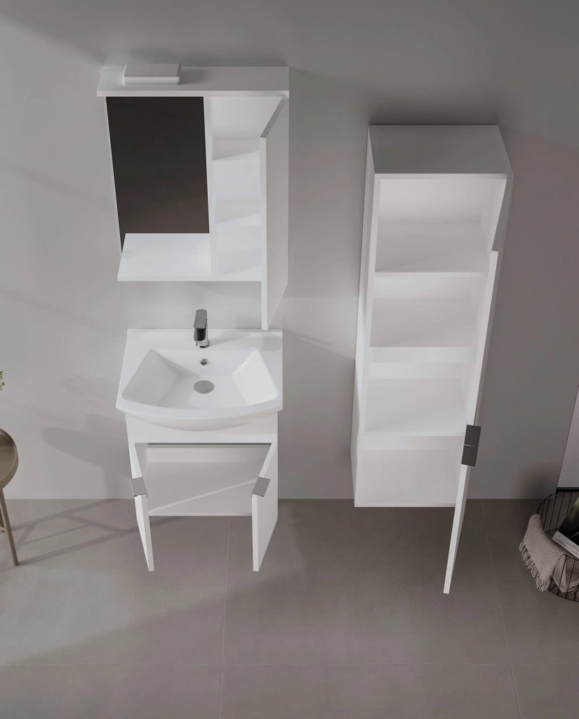 Set mobile lavabo con specchio (2 pezzi) "Purus 55" - 55 x 50 x 58 cm - Bianco