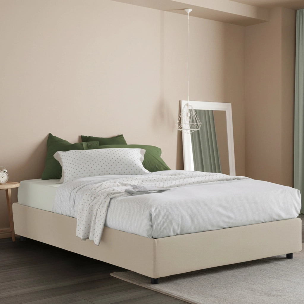 Andla, Letto Piazza e Mezza Sfoderabile Made in Italy, Beige