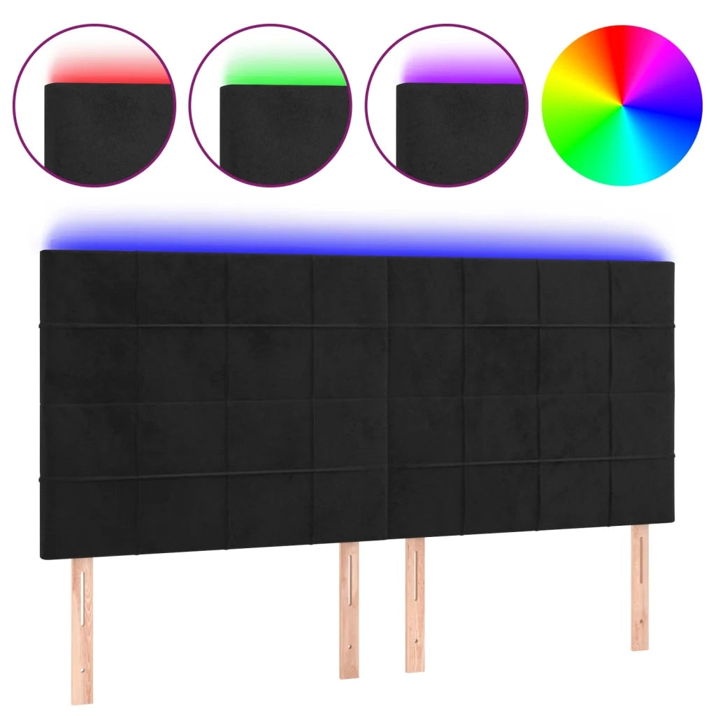 Testiera a LED Nera 160x5x118/128 cm in Velluto 3122480