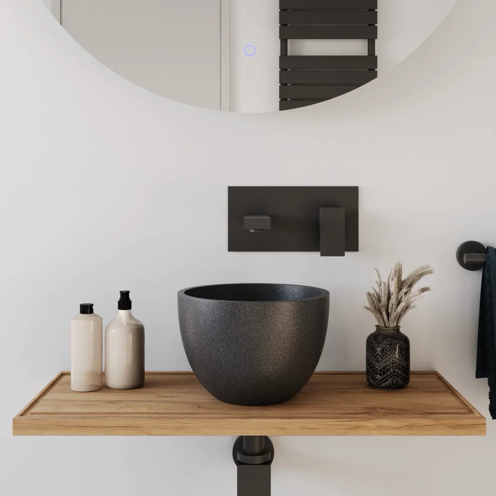 Lavabo da appoggio tondo in microcemento 22,5x15,5 cm nero | Sevan