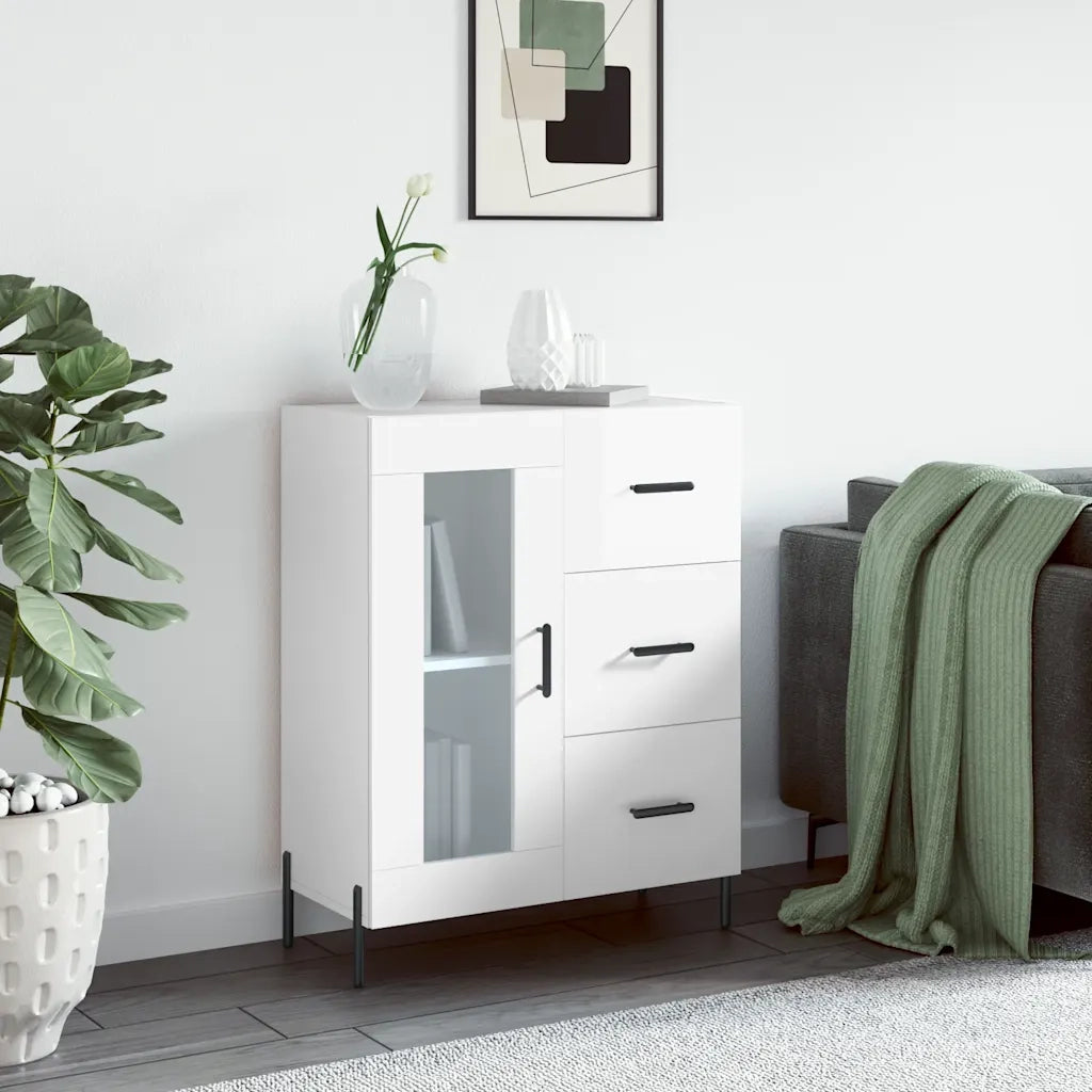 Credenza-Buffet-Armadio da cucina 69,5x34x90 cm in Legno Multistrato Bianco Lucido 371190