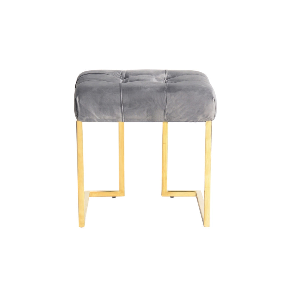 Pouf quadrato Rarity in velluto grigio e acciaio dorato