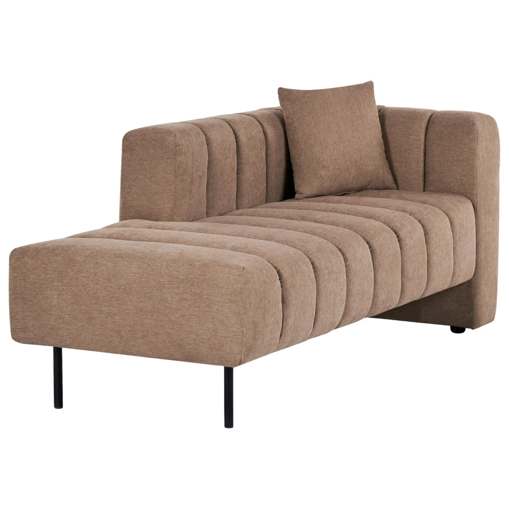 Chaise Lounge con Rivestimento in tessuto marrone Gambe nere Cuscino aggiuntivo lato destro Design moderno e glam
