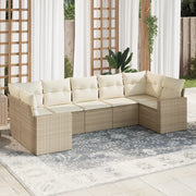 Set Divani da Giardino 7 pz con Cuscini Beige in Polyrattan 3219378