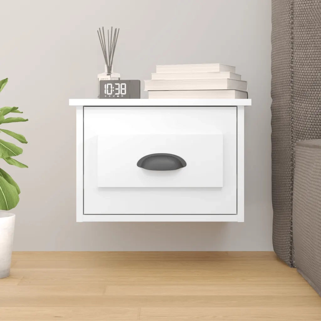 Comodino | Armadio da Notte | Mobiletto da notte a Parete Bianco Lucido 41,5x36x28 cm
