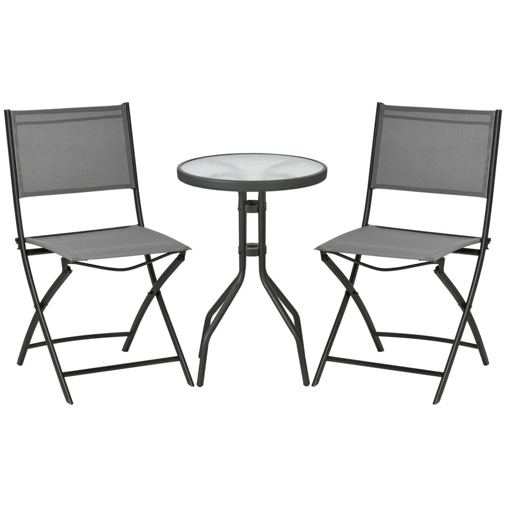 EasyComfort Set da Giardino 3 Pezzi in Acciaio con 2 Sedie Pieghevoli in Tessuto Traspirante e Tavolo Rotondo