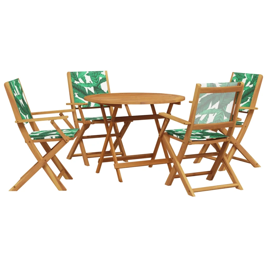 Set Pranzo da Giardino 5 pz Foglie in Tessuto e Legno Massello 3281824
