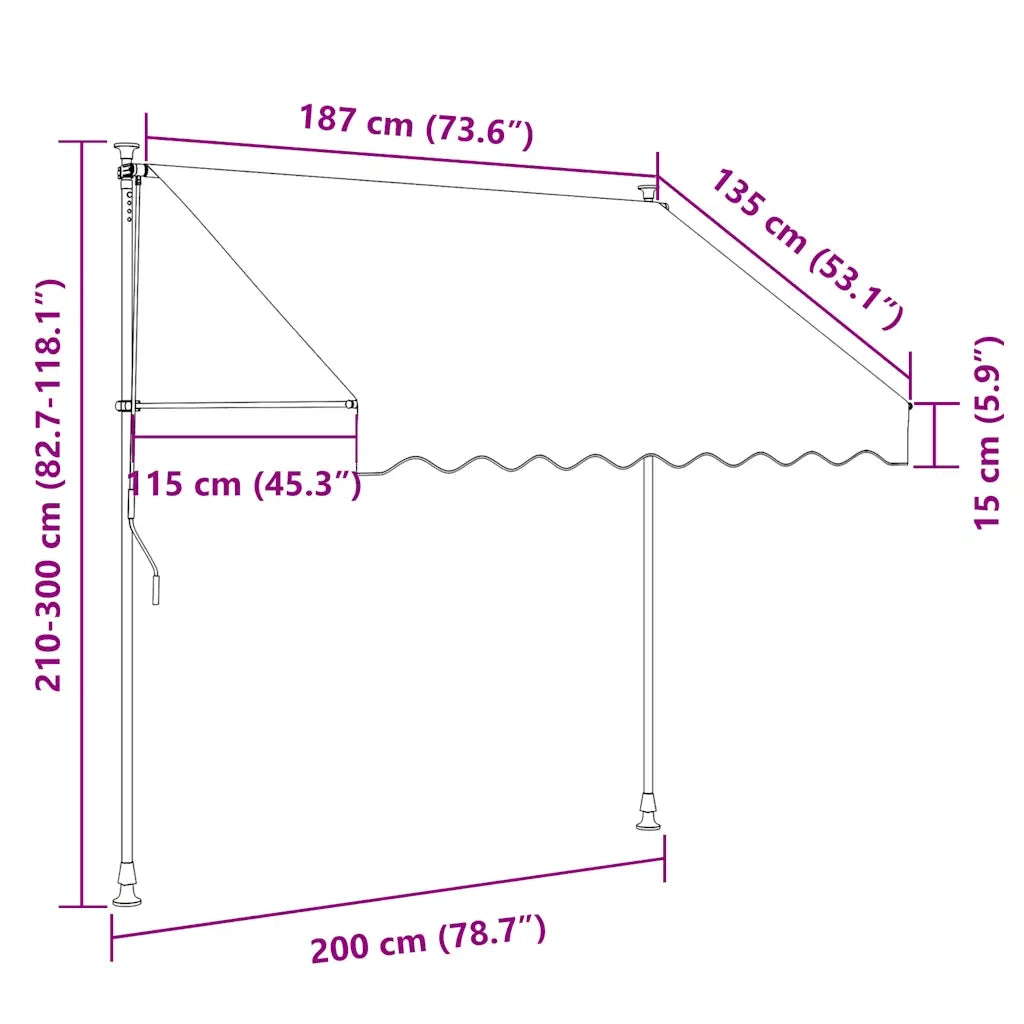 Tenda da Sole Retrattile Manuale con LED 200 cm Blu e Bianco cod mxl 18858