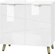 Mobile Sottolavabo per Bagno, Armadietto Sotto Lavandino da Terra a 2 Ante, Mobiletto Copricolonna in Legno, con Ripiano Regolabile e Foro per Sifone, Bianco Lucido, 60x30x60cm