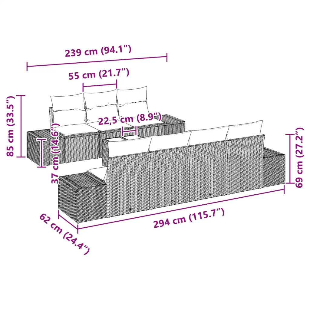 Set Divano da Giardino con cuscino 8 pcs Marrone polyrattan