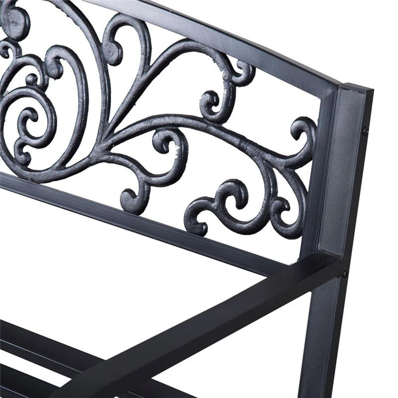 PANCHINA DA GIARDINO CON SCHIENALE DECORATO 127 X 60 X 87 CM METALLO NERO