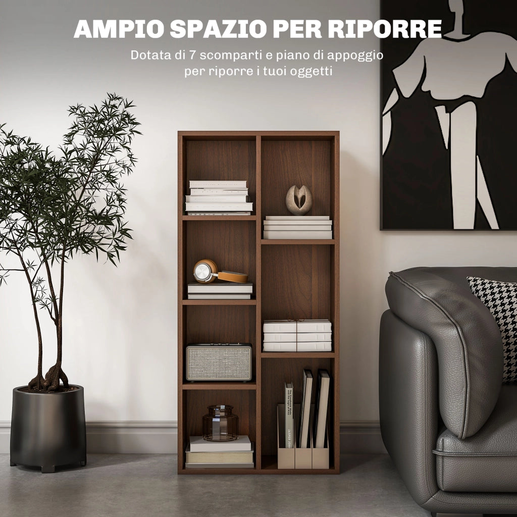 Libreria a Cubi 50x24x106 cm Vani a Giorno di Diverse Dimensioni Rivestimento in Melamina Color Noce