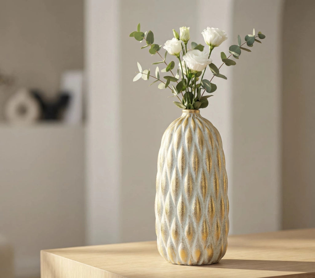 Vaso Pepitas Ø18,5x37,5 cm in Ceramica Grigio e Oro