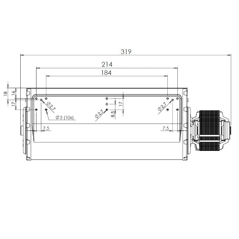 Ventilatore tangenziale Trial THS24B5 011 TFA665 D2 per Stufa a Pellet Lungo 319mm Bocchetta 244x49mm