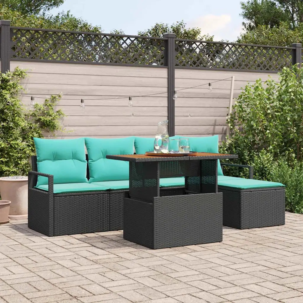 Set da Pranzo per Giardino con cuscino 6 pcs Nero e Verde acqua