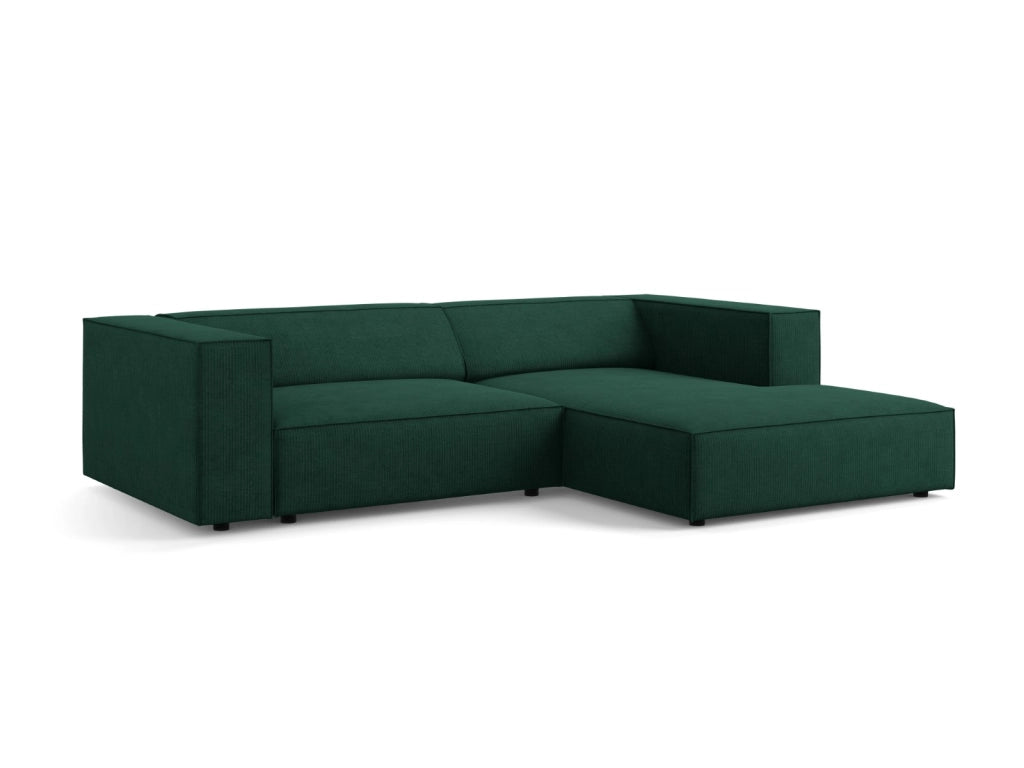 Cosmopolitan Design - Divano angolare destro "Arendal" 3 posti in ciniglia con effetto a coste verde bottiglia 